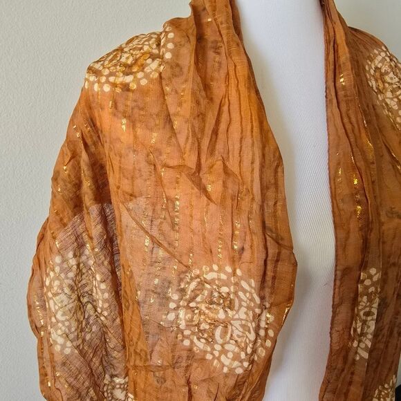 India Print Scarf Wrap Brown Burnout - Picture 3 of 6